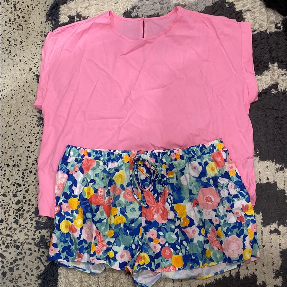 SHEIN Pink Top with Floral Shorts